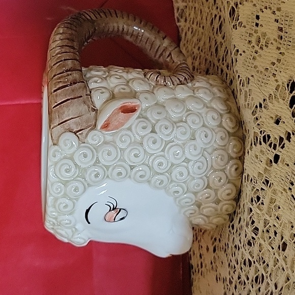 Vintage Figural Ram Sheep Head Face Mug with Horns Handle MIJ - Picture 3 of 6